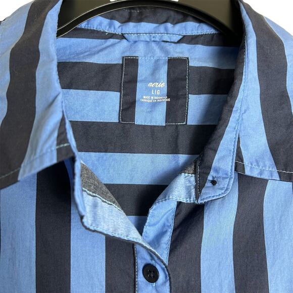 Aerie Good Day Button Down Shirt Striped Large Blue NWOT - Picture 3 of 3